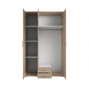 Kleiderschrank KARL 3 Türen / 1 x mit Spiegel / 2 Schubladen Eiche Sonoma Dekor